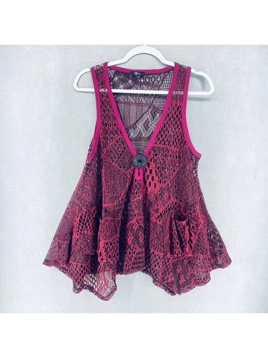 Lily Tops - Womens Fairycore Lace Top Small Purple Stretch Crochet Knit Babydoll